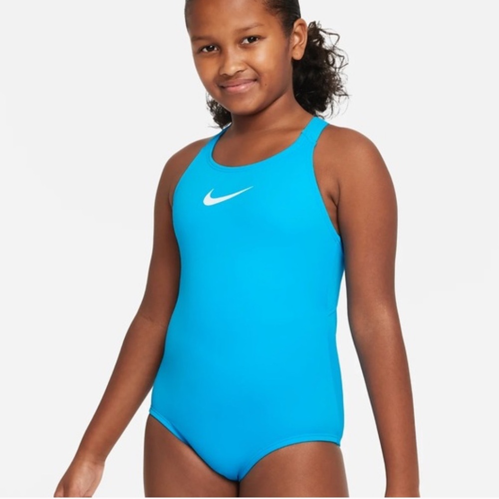 Nike Bright Aqua Girls' One-Piece Swimsuit with White Swoosh BNWT S